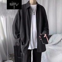 凌倾夏季港风高级感衬衫男长袖薄款纯色衬衣大码宽松痞帅超薄外套 黑色 2XL