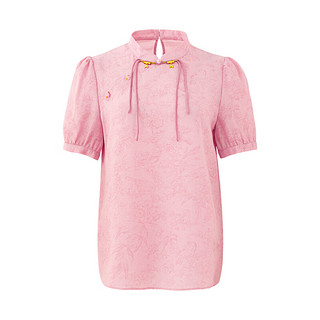 丹慕妮尔粉色新中式盘扣衬衫女2024夏季短袖气质国风印花上衣 粉色 S