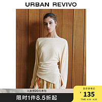 URBAN REVIVO UR2024春季女装时髦小众百搭褶皱不对称长袖T恤UWH440020 象牙白 XL