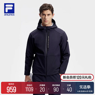 FILA 斐乐 官方男士外套春秋运动服上衣加绒连帽夹克