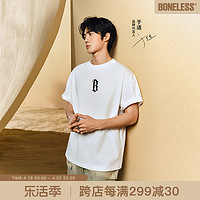 BONELESS 基础字体LOGO发泡印花短袖美式高街夏季T恤