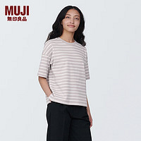 无印良品（MUJI）女式 条纹 圆领短袖T恤 上衣打底衫女款内搭 早春 BB2Q0A4S 淡黄色图案 XL 165/92A