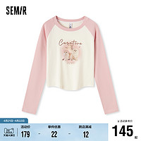 Semir 森马 [商场同款]森马长袖T恤女短款紧身猫咪插肩袖2024春季新款套头衫