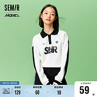 Semir 森马 马利POLO衫女短款字母质感上衣春个性印花宽松撞色套头衫潮流