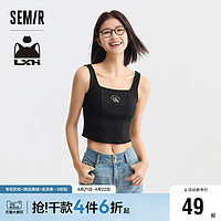 Semir 森马 罗小黑背心女短款方领印花可爱2024夏季新款紧身鱼骨上衣辣妹