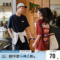 Semir 森马 短袖T恤男2024夏新款宽松时尚印花上衣美式复古学院风情侣装