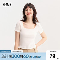 Semir 森马 [商场同款]森马短袖T恤女短款紧身气质夏季2024新款显瘦方领上衣