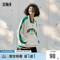 Semir 森马 马利POLO衫女oversize字母撞色春季美式刺绣上衣女士潮流个性