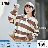 Semir 森马 [商场同款]马利森马POLO衫女宽松学院风2023新款秋季复古条纹上衣