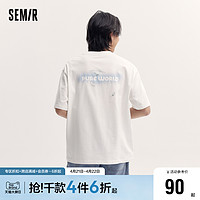 Semir 森马 锂牙兽联名短袖T恤男2024夏季新款重磅纯棉宽松撞色印花上衣