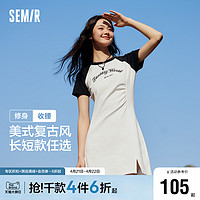 Semir 森马 连衣裙女插肩袖修身收腰2024夏季新款字母开叉短裙运动风潮流