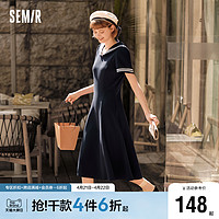 Semir 森马 连衣裙女海军领学院风文艺气质2024夏新款白月光收腰长裙温柔