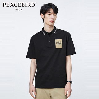 PEACEBIRD 太平鸟 男装夏季华夫格撞色翻领短袖刺绣贴标男式Polo衫