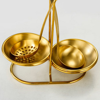 维纳仕轻奢金色长柄火锅勺汤勺漏勺套装架子多功能收纳架放勺子收纳支架 金色双向汤勺架