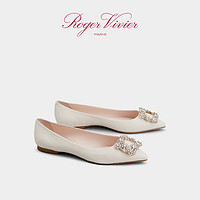 ROGERVIVIER/2024春夏RV女鞋Flower钻扣纳帕皮革芭蕾舞鞋 白色 37