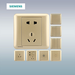 百亿补贴：SIEMENS 西门子 开关插座面板86型家用皓睿砂釉金色5孔2开空调电脑电视正品