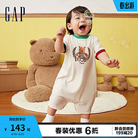 Gap婴儿2024春季小熊印花撞色连体衣儿童装包屁衣890354 白色 90cm (18-24月)亚洲尺码