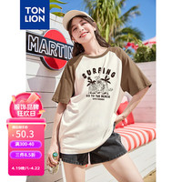 唐狮 TONLION女撞色插肩袖圆领短袖T恤TB 深棕 L
