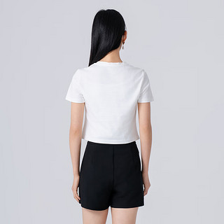 阿依莲（A.YILIAN）2024夏季新中式T恤女不规则设计感复古显瘦百搭短上衣 纯净白 M