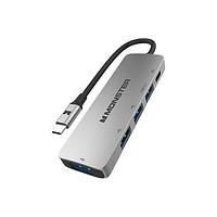 PLUS会员：MONSTER 魔声 Type-C 5合1多功能拓展坞 USB3.0+USB2.0*3+PD