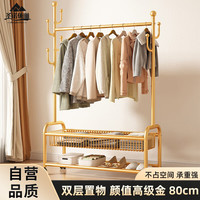 圣诺依琳晾衣架落地卧室挂衣架带筐可移动晾衣杆多功能晒衣收纳架 双80金 双层80金【置物网篮款】带滚轮