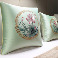 巢品大抱枕床头靠枕靠背垫中式沙发客厅抱枕靠垫腰枕中国风靠垫套 荷塘月色 高精密 淡蓝 50*50cm枕套+枕芯