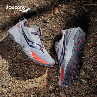 Saucony索康尼啡驰男鞋全掌碳板竞速越野跑鞋户外专业运动鞋子 灰红-125 44.5