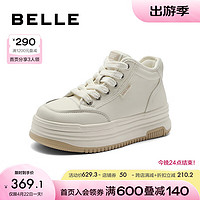 BeLLE 百丽 简约干净高帮鞋女24春季舒适百搭休闲板鞋加绒A6S1DAM4 米白色-单里 34