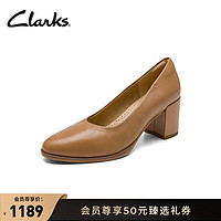Clarks 其乐 芙蕾瓦系列女鞋单鞋女春季新款粗跟皮鞋高跟鞋 肉粉色 261709634 37