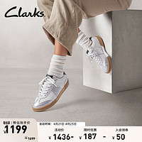 Clarks 其乐 艺动系列女鞋早春新款撞色舒适休闲板鞋德训鞋 白色/银色 261703914 38