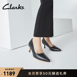 Clarks 其乐 女鞋紫罗兰系列春季新款黑色尖头高跟鞋猫跟单鞋 黑色 261674434 35.5