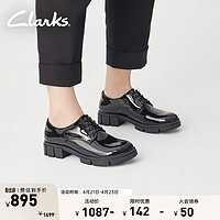 Clarks 其乐 媞拉系列女鞋新款系带厚底英伦休闲单鞋 黑色 261689974 37