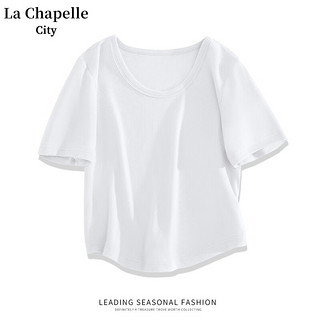 La Chapelle City 拉夏贝尔圆领短袖T恤春夏季女装2024新款 黑-纯色 M