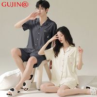 古今 GUJIN@睡衣夏季纯棉短袖女士开衫套装青年宽松休闲男士家居服