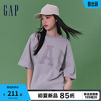 Gap男女装2024夏季法式圈织软短袖T恤889779 浅灰色 165/88A(S)亚洲尺码