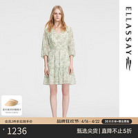 歌力思（ELLASSAY）歌力思（ELLASSAY）2024夏季印花薄荷曼波茶歇裙收腰v领连衣 绿混搭（5.6） L
