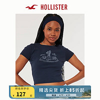 HOLLISTER24春夏美式辣妹棉质修身图案短款短袖T恤女358223-1 海军蓝 XXS (160/80A)