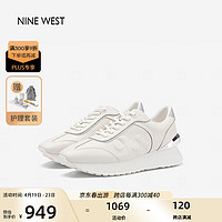 NINE WEST 玖熙 休闲鞋女厚底增高时尚百搭透气系带跑步运动鞋NM203020CK 白/银 39