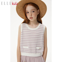 ELLE KIDS童装 天丝晴棉钩花条纹背心女童春夏季外穿无袖上衣 紫白条 110/120