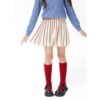 ELLE KIDS童装 法式休闲撞色百褶亲肤棉半身裙女童春秋季百褶裙 米色 110/120