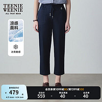 Teenie Weenie【凉感】小熊2024年夏季高腰锥形休闲裤薄款长裤 藏青色 170/L