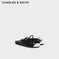 CHARLES&KEITH24夏平底蝴蝶结拼色包头半拖鞋女CK1-71720069 Black黑色 40