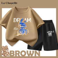 LA CHAPELLE KIDS拉夏贝尔儿童套装夏季短袖短裤两件装女童男童潮流休闲搭配一套 冰酷兔咖色+B08K黑色 160cm