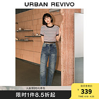 URBAN REVIVO UR2024春季女复古时髦高街解构设计感牛仔长裤UWJ840003 蓝色 25