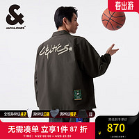 杰克·琼斯（JACK&JONES）夏NBA联名凯尔特人队翻领宽松夹克外套logo刺绣男装224221012 E06 黑橄榄 常规 E06 黑橄榄 185/104A/XL