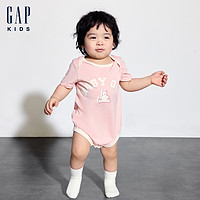 Gap 盖璞 婴儿2024夏季新款纯棉小熊撞色短袖连体衣儿童装包屁衣505656