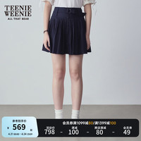 Teenie Weenie小熊女装2024夏装高腰压褶半身裙可调节腰带裙子 藏青色 155/XS