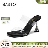 百思图（BASTO）24夏季简约休闲一字拖细高跟女拖鞋M3011BT4 透明/黑色 36