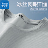 真维斯（JEANSWEST）冰丝短袖t恤男夏季薄款宽松圆领上衣潮流网眼速干透气男士半袖 浅灰色 4XL(170-190斤)