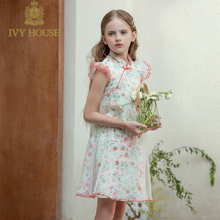 IVY HOUSE常春藤儿童装女童2024夏季  新中式改良棉麻印花旗袍裙连衣裙 彩图 130cm